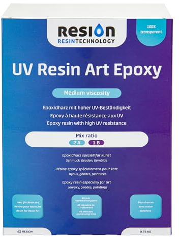 Résine époxy avec durcisseur pour résine Art | Rapport 2:1, viscosité moyenne | Transparent, 0,75 kg | Résine transparente, sans solvant, sans odeur, résine époxy transparente, kit débutant