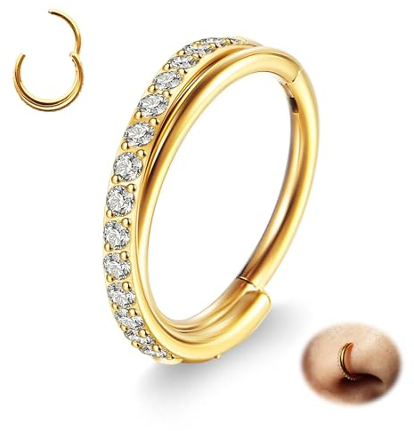 MixPiercing Nasenring Gold Clicker 18G 1,0mm 8mm Chirurgenstahl | Goldene Nasen Ringe mit funkelnden Kristallen und Klickverschluss für Nostril, Septum und Piercing Styles