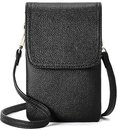 KEYRI Handy Umhängetasche Freizeittaschen Damen, Doppelbeutel Mini Crossbody Schultertasche Handytasche PU Leder Tasche, Mode-Taschen Geeignet für Arbeit und Täglichen Gebrauch (Schwarz)