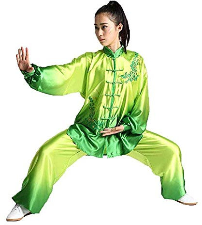 FaLkiN Traditionelle chinesische Tai-Chi-Uniformen, Damen-Tai-Chi-Uniform, Farbverlauf-Tai-Chi-Kung-Fu-Anzug-Sets, Kampfsport-Uniformen, Wing-Chun-Zen-Meditationskleidung, Grün-S (Grün M)