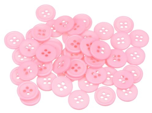 QUARKZMAN 50 Stück Knöpfe 15 mm Nähknöpfe Rosa Harz Kunststoffknöpfe Flach 4 Loch Runde Bastelknöpfe zum Nähen Bekleidung Hosen Anzüge Jacke Hemden Mantel Blazer Stricken Kardigans