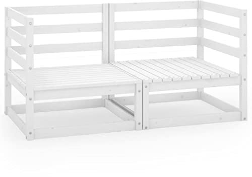 Makastle Modular Gartensofa 2-Sitzer Lounge Sofa mit Kissen, Gartengarnitur Gartenstuhl Klein Sitzgruppe Gartenlounge Sofa Balkonmöbel, Weiß Massivholz Kiefer