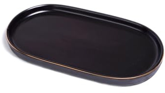 Keramik-Schmuckschale, Parfüm-Tablett, 17,8 x 10,2 cm, dekorativer Auffangbehälter für Schmuck, Schlüsselanhänger, kleines Badezimmer, Seifenschale für Küchenspüle, Schwarz