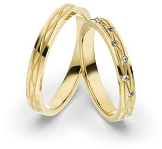 Kolibri Rings Eheringe Gold 333 7 Diamanten Verlobungsringe Trauringe Set Paarpreis - Gratis Gravur und Etui