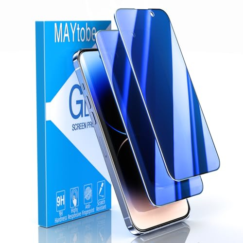 MAYtobe 2 Pezzi Blu Privacy Pellicola Protettiva per iPhone 15 Pro Max Vetro Temperato Anti Spy, Durezza 9H, Antiriflesso, Antigraffio, Senza Bolle, Blu Vetrino Protezione Schermo