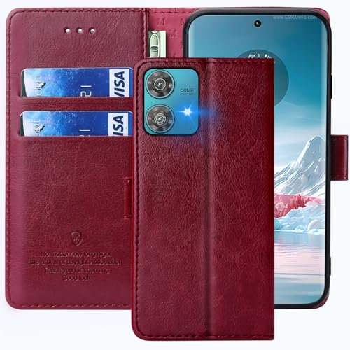 FMPCUON Funda para Moto Edge 40 Neo,Funda Libro Moto Edge 40 Neo Funda con Tapa,Cuero Carcasa Magnético Funda Cartera Móvil para Moto Edge 40 Neo, Rojo