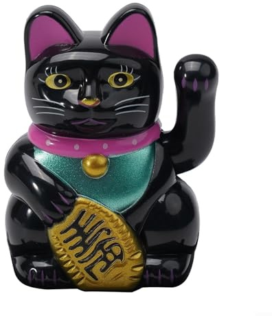 Kleine solarbetriebene winkende Katze, Glückskatze Maneki Neko Winkekatze Glücksbringer solarbetriebene Glückskatze für Zuhause, Büro, Restaurant, Auto-Dekoration (Wanliang-Schwarz)