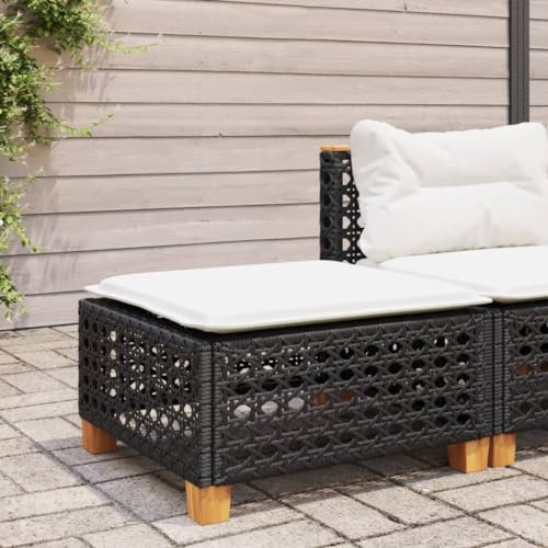 Brokky Gartenhocker mit Kissen Hocker Outdoor Garten Hocker FüR Draussen Sitzhocker Outdoor Schwarz 63,5x56x32 cm Poly Rattan