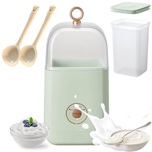 Yogurt Maker Machine with Timer, 1L Frozen Yogurt Maker Machine with 2PCS Yoghurt Spoon and Fermenter, Yogurt Maker Starter Kit for Kids Home Kitchen Organic Yogurt, Cheese Maker, Natto Maker