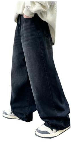 Siehin Jeans dritti per bambini, in denim, per primavera, autunno, baggy, pantaloni cargo con elastico in vita, Blu, 152