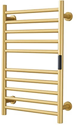 QRXALISA Scaldasalviette, Scaldasalviette Dorato, Scaldasalviette per Il Bagno, Scaldasalviette in Acciaio Inox a 10 Barre per Gli Accessori per Il Bagno, Spina, Scaldasalviette Elettrico