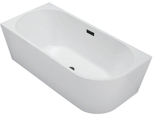 Balneo - Freistehende Badewanne - Eckbadewanne AVOLA - Acryl mit Stahlgestell - 6 Stabilisatorfüße - Überlauf und Klickverschluss - Modernes Design - links - Schwarz - 160x80cm