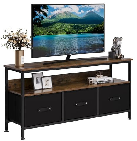 OPULENTHOME TV Schrank, Lowboard, TV Bank, Fernsehtisch Aus Holz, TV Board, Fernsehschrank Mit 3 Schubladen Und Regalen, TV Regal für Fernseher Bis Zu 55 Zoll, für Wohnzimmer