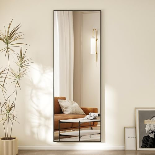 Hopibath Ganzkörperspiegel, 140x60cm Rechteckig Spiegel groß mit Metallrahmen, Schwarz standspiegel HD Bodenspiegel Wandspiegel Anlehnen badspiegel, für Schlafzimmer, Wohnzimmer