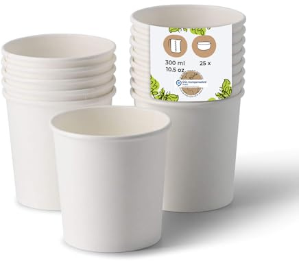 BIOZOYG Suppenbecher to go 25 Stück 300 ml / 12 oz, Ø 90 mm, weiß Suppenschüsseln Einweg - Einweggeschirr - Alternative zur Plastikschüssel - To go Becher, Suppe, Soup Bowl