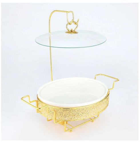 XYUERU Ceramic Chafing Dish for Buffet, with Glass Lid and Rack, Food Preserve Tray, Catering Buffet Dish,Catering Casserole for Party, Restaurant, Hotel(3.5L)