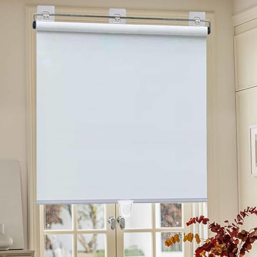 DZHTUF Suction Cup Roller Blinds,Blackout Roll Up Blinds,50cm 60cm 80cm 90cm 105cm,Retractable Balcony Sunscreen Shades,Lightweight Cordless Curtains,Fabric Window Shades,White-100x150cm/39x59in