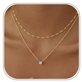 VIROMY Halskette Damen Gold/Silber | 14K Gold/Silber Zirkonia Anhänger Halsketten Geschichtet Verdreht Seil Kette Trendy Schmuck für Frauen