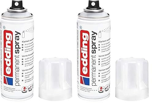 edding 5200 Permanent Spray Klarlack - transparent seidenmatt - 200 ml - Acryllack für ein seidenmattes Finish - zum Fixieren und Schützen der Lackierung - Klarlack Spray (Packung mit 2)