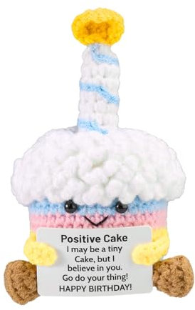 Lyreh Torta Positiva, Supporto Emotivo Uncinetto Torta Compleanno Uncinetto con Biglietto di Incoraggiamento per Regalo Positivo Compleanno Laurea Regalo Casa Ufficio Decorazione