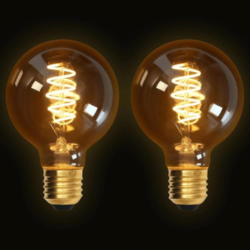 Terafeels 2 Stück E27 LED Vintage Glühbirne, G80, 4W, Spiralfaden, 2200K Warmes Gelblicht, Bernsteinfarbenes Glas, LED Lampe E27 Leuchtmittel Nicht Dimmbar