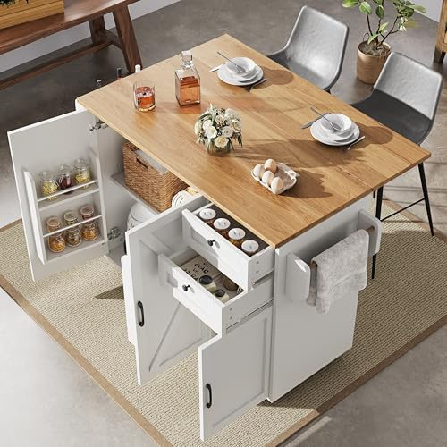 Isla de cocina, Separadores extraíbles, Mueble de cocina, Carro comedor con grano de madera, Armario buffet, Mesa de comedor multifuncional con espacio de almacenamiento, Carro comedor con estantes
