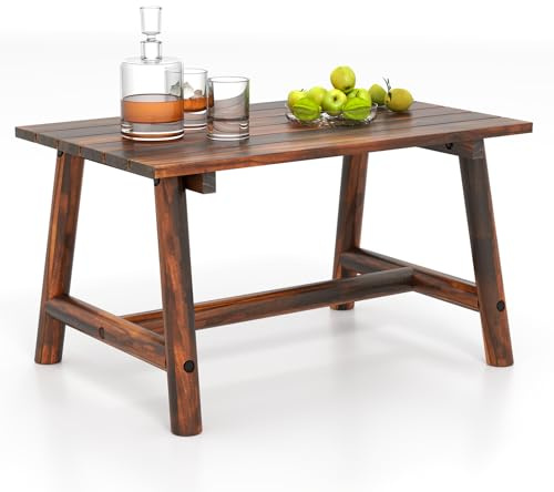 COSTWAY Couchtisch, Gartentisch aus Massivholz, rechteckiger Kaffeetisch mit Lattenrost, Terrassentisch, Balkontisch für Garten, Terrasse, Balkon, 90 x 55 x 50 cm (Braun)