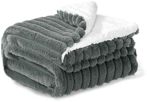 BEDELITE Fluffy Sherpa Fleece Blanket - Twin Size Grey Couch Throw Thick Soft Cosy Warm Blankets for Double Bed, Gifts for Women