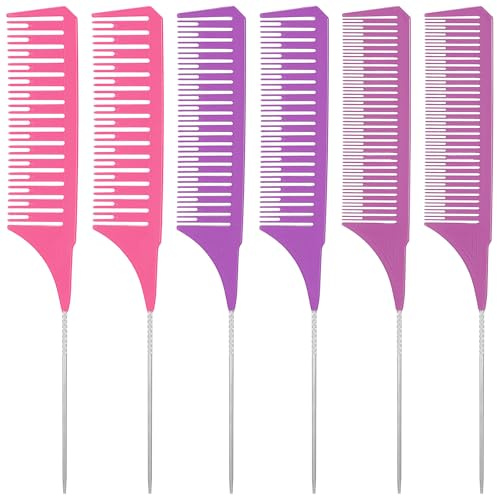 TIESOME 6 Pcs Professional Dyeing Hair Comb Set, Highlight Combs for Hair Stylist Weaving Styling Brush Set with Long Multi-Size Dye Combs for Salon Barbershop Home