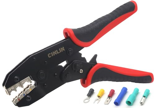 CINLIN Crimping Tool For Insulated Electrical Connectors - Ratcheting Wire Crimpers - AWG 22-10 (0.5-6.0mm²) - Ratchet Insulated Terminal Crimper -Electrical Crimping Tool HS-03C