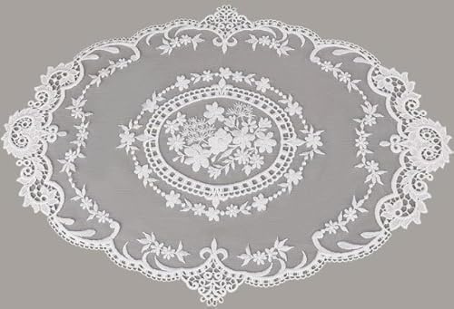 1Pc Retro Lace Placemats French Crochet Doilies Handmade Solid White Embroidered Lace Table Mats, Farmhouse Placemats, 12x16 inch