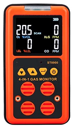 Rilevatore Gas, Rilevatore di gas multigas 4 in 1, monitor di gas, ossino, O2, idrono solforato, H2S, monossido di carbonio, CO, gas combustibile, analizzatore di gas LEL.