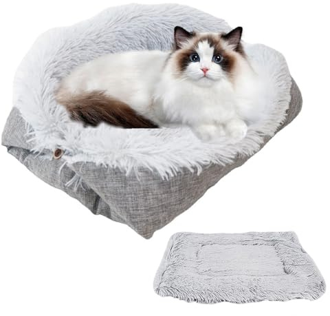 Vauki Katzenbett Waschbar - Katzenkissen 61x51cm, 2-in-1, Katzenkörbchen, Katzendecke für Katzen und Kleine Hunde