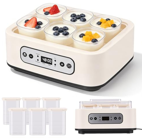 Yogurt Maker with 6x250ml Jars, Stainless Steel Digital Homemade Yoghurt Machine with Precision Temperature Control, Compact Electric Yoghurt Fermenter for Home & Family Use, Easy to Clean & Operate