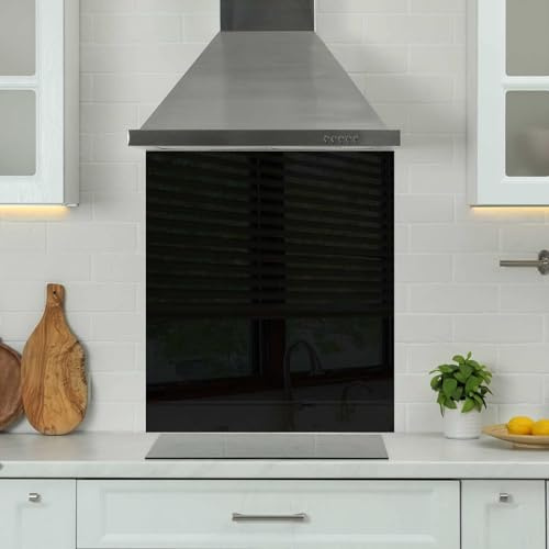 Premium 70 x 65cm Black Glass 6mm Glass Toughened Kitchen Splashback