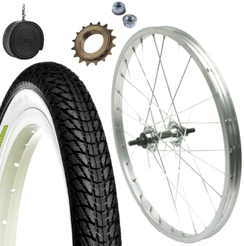 n°1 Cerchio Posteriore 20 x 1.75 + Pignone 16 Denti + Copertone BiancoNero + Camera d’aria | Per Bici Graziella Epoca 20