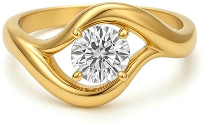 Ayoiow Solitär Gold 18K Ring für Damen mit Moissanit, Gelbgold Ring Damen 750, 18 Karat Gelbgold Größe 49 (15.6)