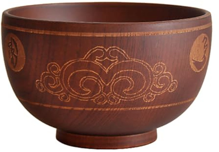 JOINPAYA Ciotola in Legno Motivo Etnico e Intaglio Fine, Stile Tibetano Grande per Scodelle di Zuppa e Noodles, per Ristoranti e Cucina Casalinga