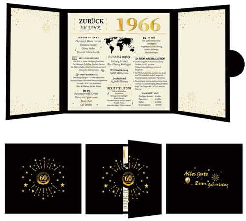 SHOWHEEL Geburtstagskarte 60, 60. Geburtstagsdeko, Schwarz und Gold | Geburtstagskarte Zurück ins Jahr 1966-60. Geburtstagsgeschenk für Frauen und Männer, Karte 60 Geburtstag