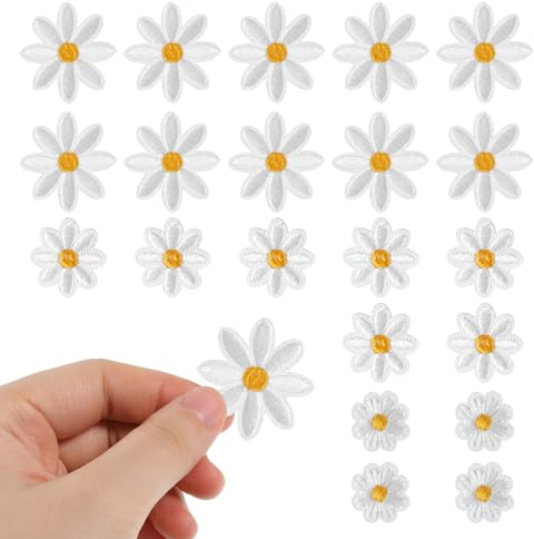 30pcs Weiß Bügelbilder für Textilien - Kleine Daisy Patches zum Aufbügeln - Blumen zum Aufbügeln, Ideal für DIY-Projekte und Kleidung