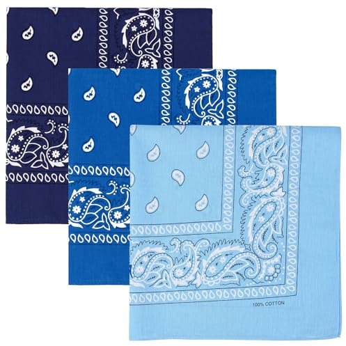KU 3 Stück 100% Baumwoll Bandanas - Paisley Bandana Damen Herren Kopftuch Tuch für Mundschutz, Sport, Schweißband, Sonnenschutz, Haaraccessoire, Alltag, Reisen