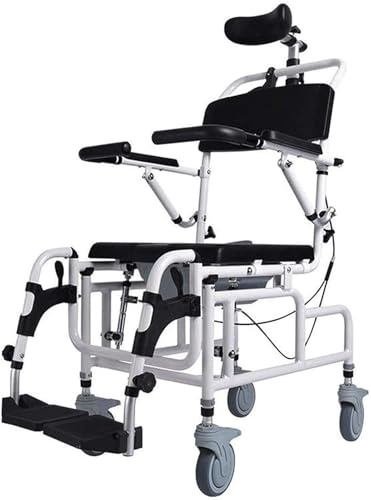Lutande duschstol med vadderat säte, justerbart nackstöd, armstöd, fotstöd – lutande i rymden kommodsstol för säkerhet och komfort