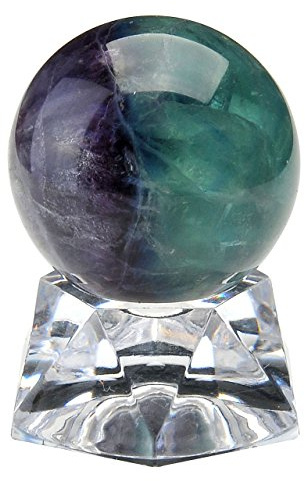 Bola de cristal decorativa Jovivi de jaspe Sangre de Dragón de 30 mm con soporte de acrílico, piedra, Fluorite