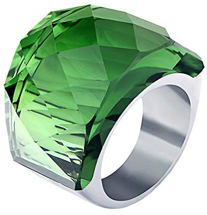 PAURO Damen Ring Eheringe Edelstahl Retro Groß Zirkonia Intarsien Multi Farben Grün Größe 60 (19.1)