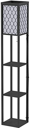 HOMCOM Stehlampe Wohnzimmer mit Regal mit E27 Fassung Schwarz | Stehleuchte, Standleuchte, für Schlafzimmer, Wohnzimmer, Exkl. Glühbirne