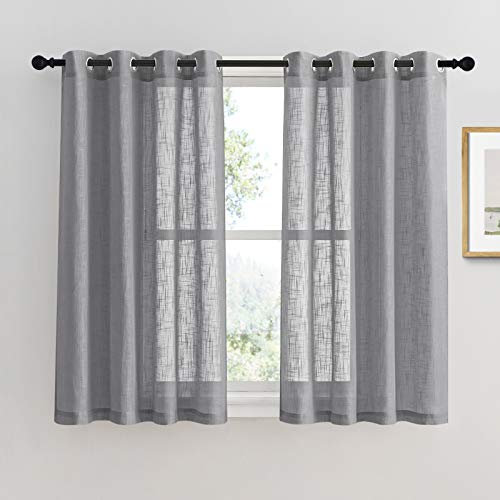 PONY DANCE Cortinas Salon Modernas 2 Piezas Translucidas con Aspecto de Lino, Visillos Cortos para Cocina Comedor con Ojales, 132x137cm(AnoxAl), Gris Oscuro