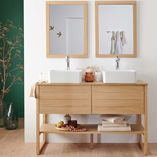MOB-IN Meuble sous Vasque plaqué chêne Naturel Atoll 120cm + Vasque + Miroir carré