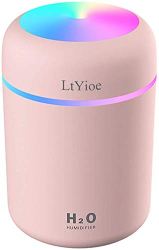 LtYioe Humidifier Portable Mini Humidifiers for Bedroom, Personal Desktop Air Humidifier with Colorful Cycling Light, 2 Mist Modes and Auto Shut-Off, Super Quite for Office Home Car(Pink)