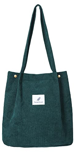 Etercycle Cord Umhängetasche Damen, Schultertasche Groß Cord Tasche Lässige Tote Handtasche Fashion Stofftasche für Alltag, Büro, Schulausflug und Einkauf (Dunkelgrün)