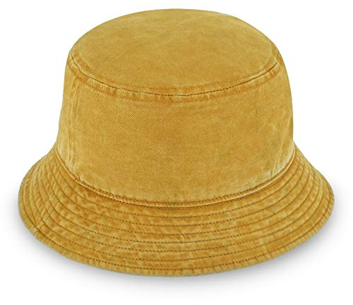 fiebig Washed Cotton Bucket Hat | Unisex Outdoorhut mit zweifarbiger Waschung | Fischerhut aus Baumwolle in vielen Farben & Größen (60-XL, Maisgelb)